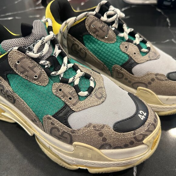Gucci x Balenciaga The Hacker Project Triple S Beige Green Yellow - Size 42- US9 - Picture 1 of 13